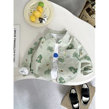 儿童小恐龙印花衬衫2025秋季新款男童休闲时尚翻领上衣 可爱童趣