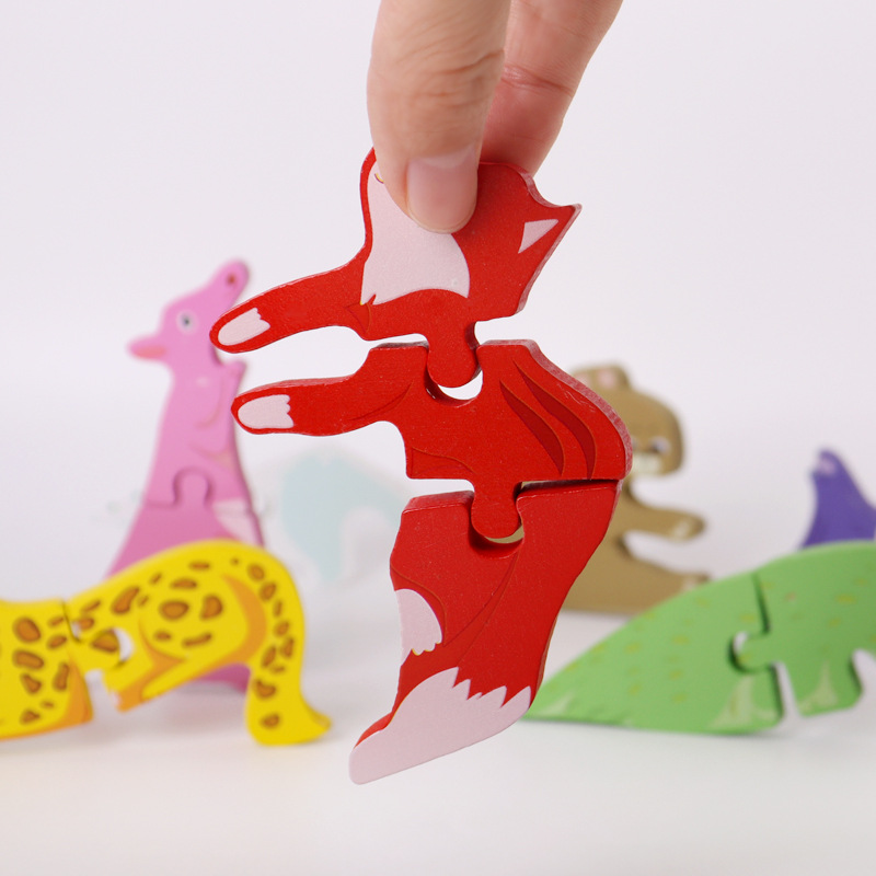 Juguete de madera animal dinosaurio rompecabezas tablero mano agarre tablero niños educación temprana rompecabezas 3D madera al por mayor