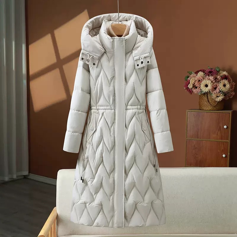 Women’s Knee-Length Down-Alternative Coat – Slim-Fit Belted Winter Parka (M-XXXL, Tailored Warmth, Commuter Chic, Black/Beige/Red/Brown)_voghion.com