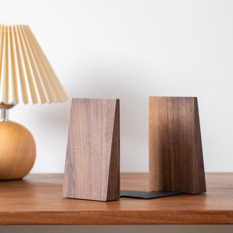 Walnut Beveled Bookends Solid Wood Bookends Desktop Simple Bookshelf Baffle Book Clip Book Back Book Storage Rack