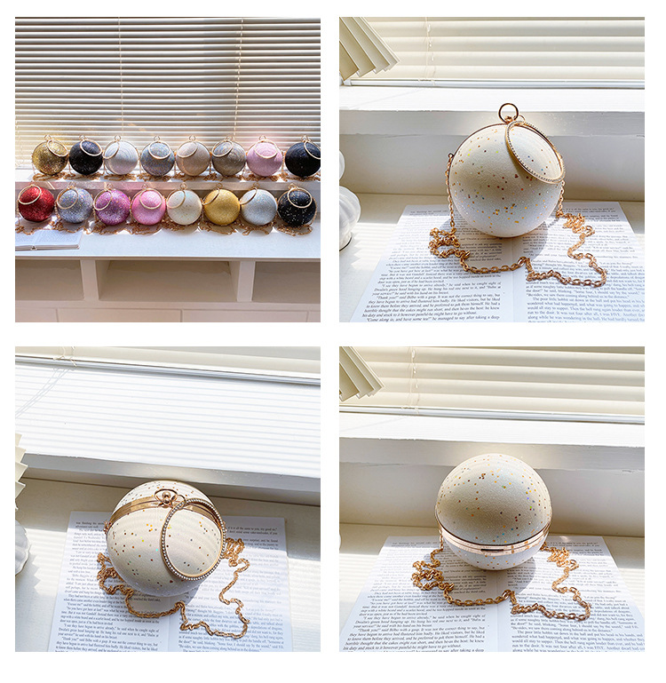 345g Weight Polyester Cotton Lining Material Lock clasp Closure Type Special Material Solid Color Round Evening Bags