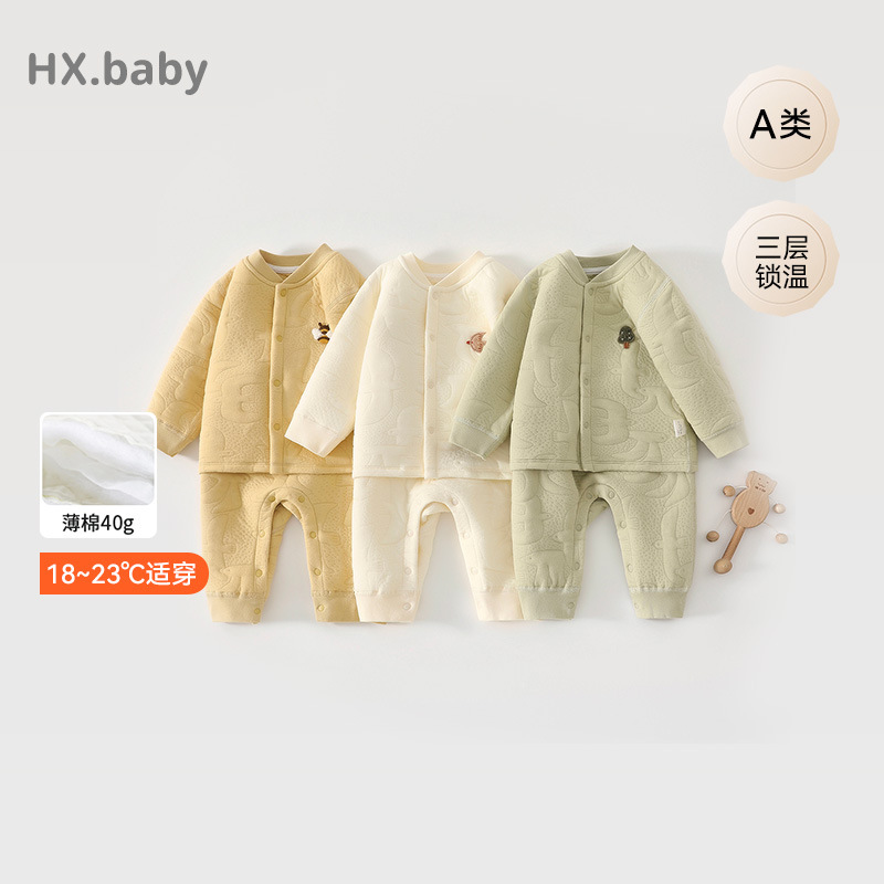 宝宝套装夹棉秋冬款外穿薄棉a类婴幼儿三层保暖分体男女宝宝套装