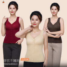 无痕保暖内衣女带杯垫免穿文胸无钢圈前开扣中老年修身保暖背心女