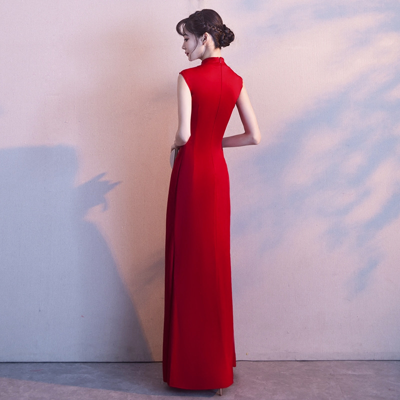 Vestido de novia color burdeos 2026, nuevo vestido de verano sin mangas, vestido de novia para mujer, bata de la mañana, cheongsam.