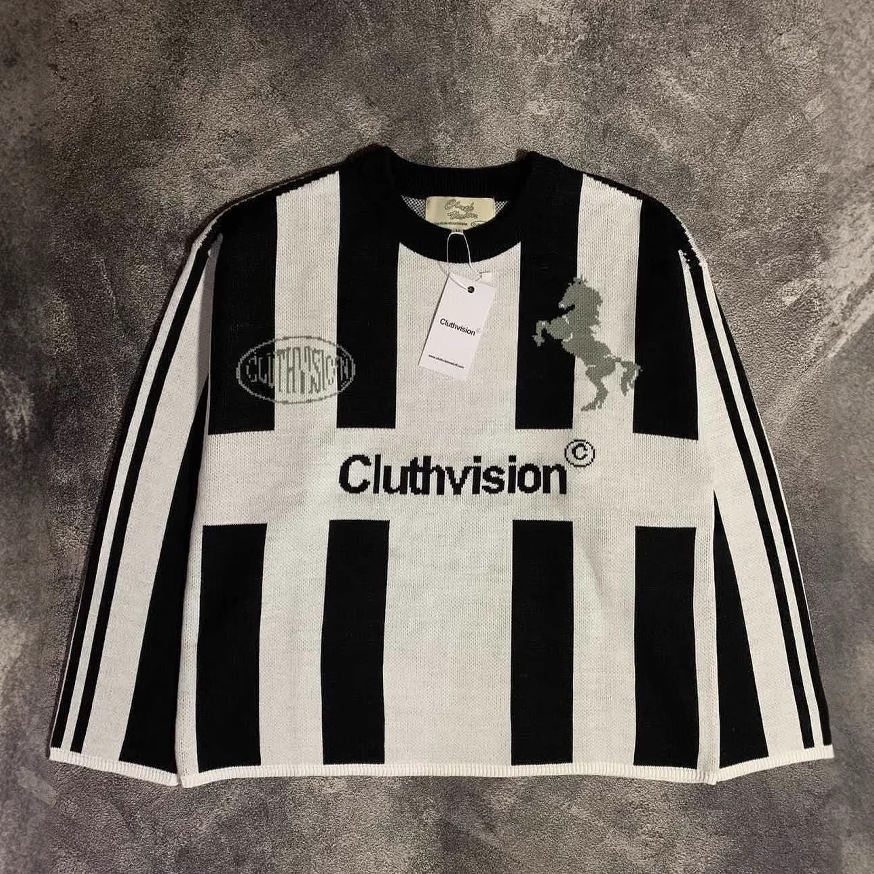 Suéter de rayas verticales sueltas de primavera y otoño retro americano transfronterizo europeo y americano para hombres y mujeres suéter casual de cuello redondo de todo fósforo