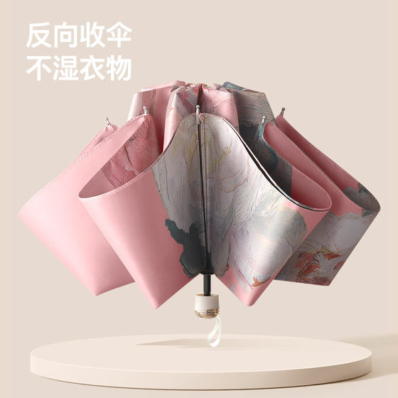 Double Layer Black Rubber Sunscreen Sun Umbrella Portable UV Protection Women's Manual Folding Sunny Umbrella Graffiti Printed Sunshade Umbrella