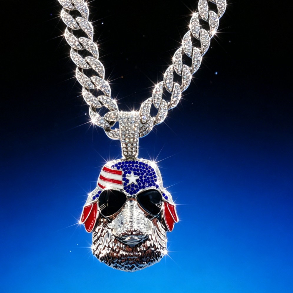 Bandera europea y americana de hip-hop colgante de cabeza de perro colgante de moda cubano accesorios de rap personalidad colgante joyería para hombres