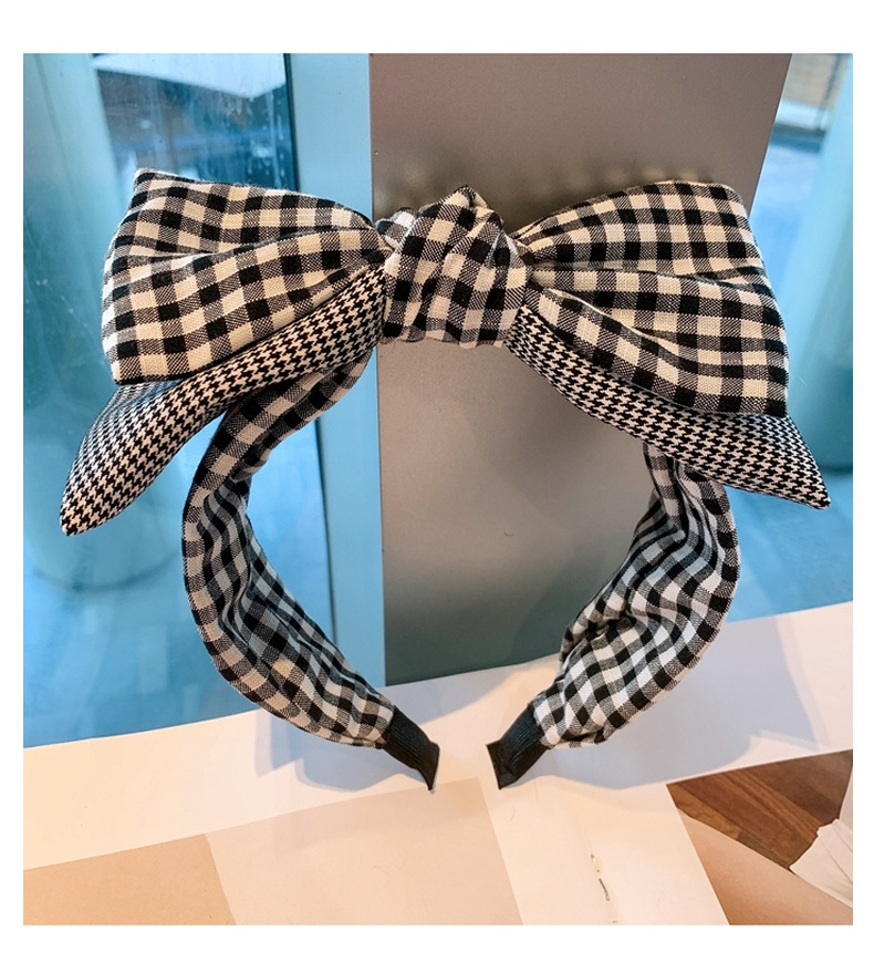 Korea Retro Cotton Plaid Stitching Double-layer Big Bow Headband display picture 4