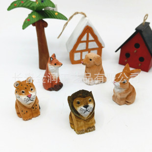 Handmade Wood Carving Small Animal Desktop Ornaments Puppy Leopard Lion Fox Rabbit Zodiac Home Decoration Xinrun