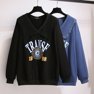 Deformation strategy 2024 autumn plus size slimming plus fat increase sweater women Korean version of loose lazy wind doll collar jacket
