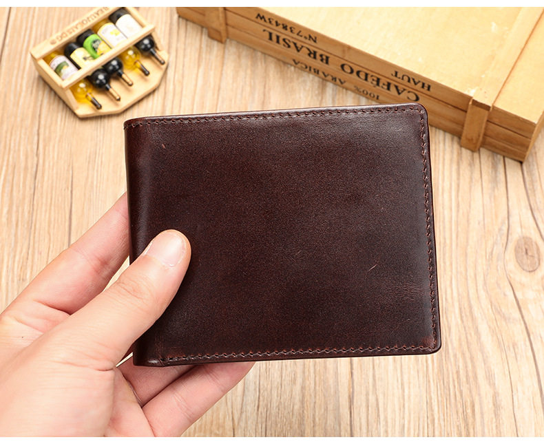 Ví nam da bò thật dạng ngang đựng danh thiếp nhiều ngăn thẻ, kiểu tối giản — Màu đen, Cà phê chi tiết 10