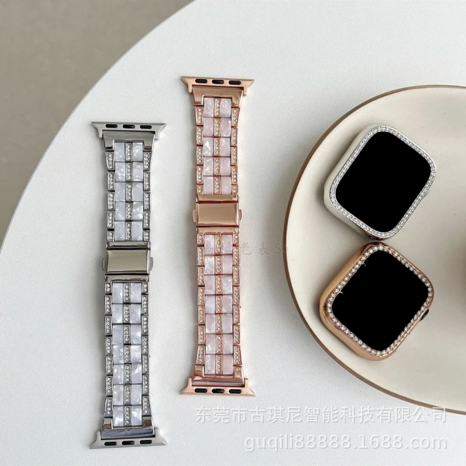 The New Diamond-Encrusted Resin and Metal Strap S11 Is Suitable for Apple Watch iWatch 1-11 Generation Se