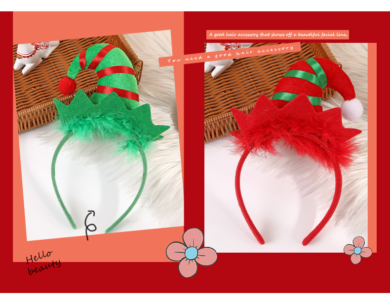 Cartoon Style Christmas Hat Plaid Cloth Stripe Party Headpieces 1 Piece display picture 3