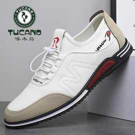 啄木鸟男鞋2024年新款秋季男士运动小白潮鞋百搭软底透气皮鞋男