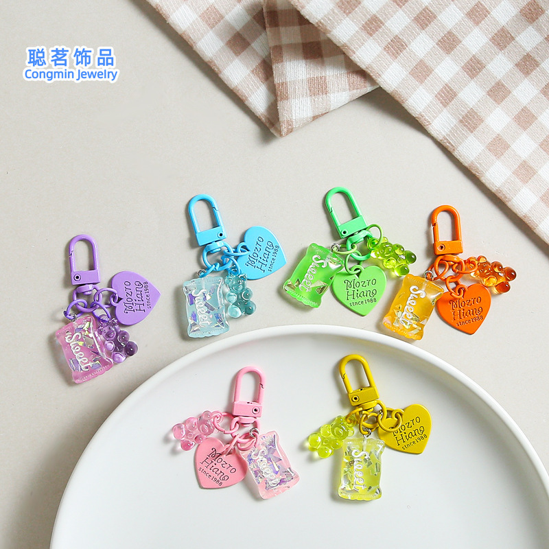 Cute transparent bear pendant sweetheart candy love card diy jewelry keychain student schoolbag pendant wholesale Cute transparent bear pendant sweetheart candy love card diy jewelry keychain student schoolbag pendant wholesale