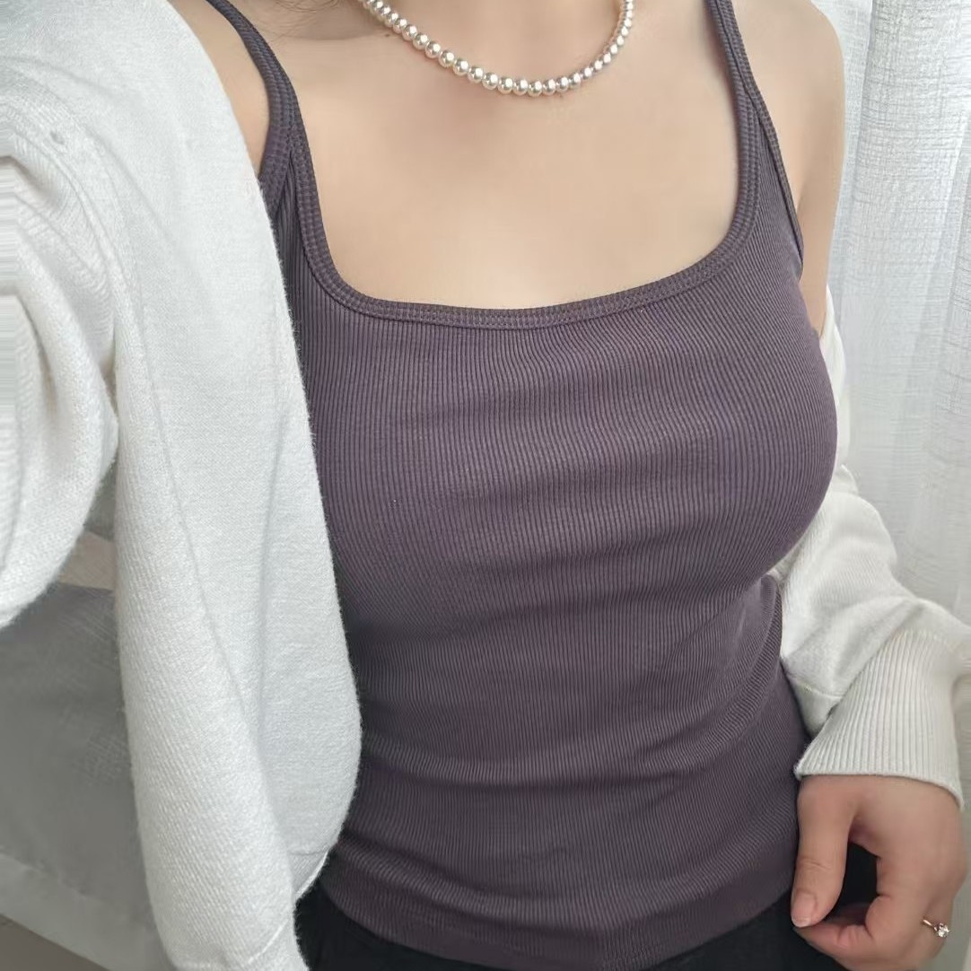 Verano nuevo estilo de moda hilo de bambú algodón fija taza chaleco de cabina simple y cómodo para la piel cabina antibacteriana mujer