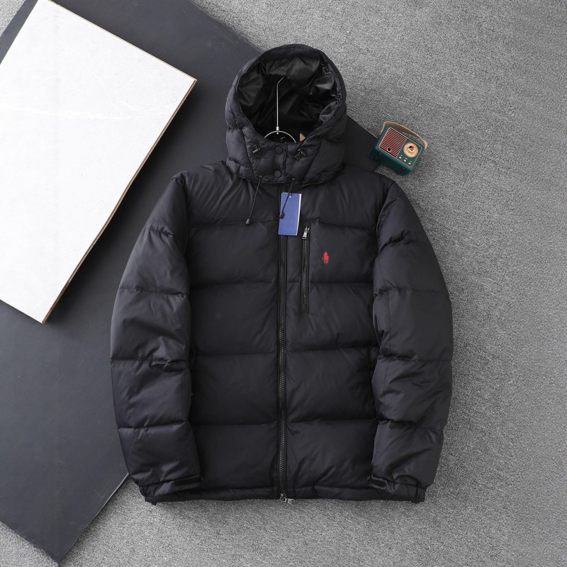 New 90 White Duck down Winter Cold-Proof and Warm Paul Pony Logo Men's down Jacket Zipper Jacket with Removable Hood