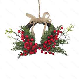 跨境仿真小松果红果圣诞节藤圈挂饰装饰草环绿植藤圈摆件厂家