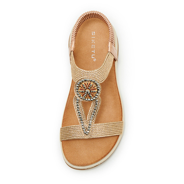 Sandal nữ đế mềm chống trượt phong cách Bohemian đính đá — Champagne màu, màu đen, màu vàng chi tiết 29