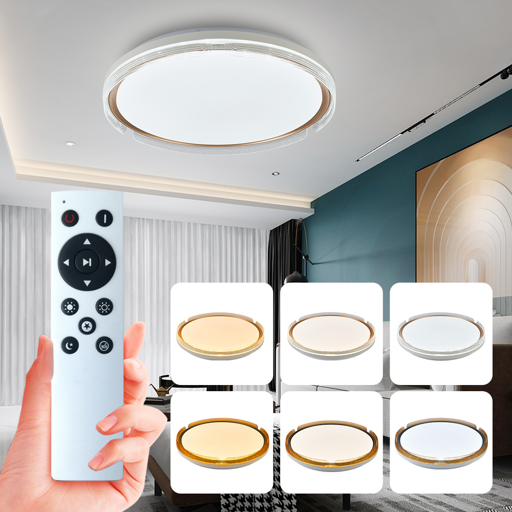 新款現(xiàn)代簡約LED吸頂燈72W紅外遙控?zé)o極調(diào)光圓形公寓臥室燈客廳燈