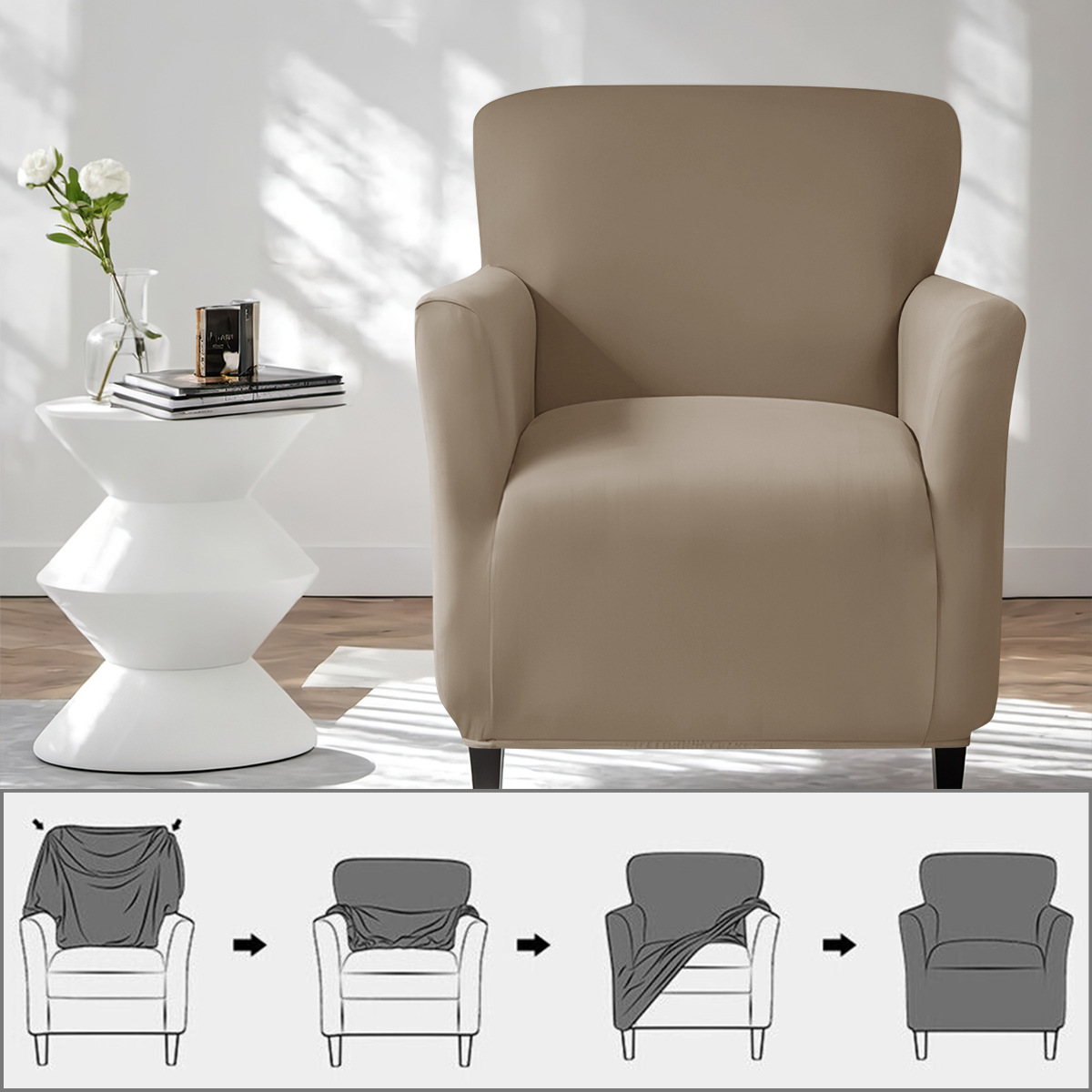 SHEIN en stock sofá cubierta impermeable de seda de leche pequeña cubierta de sofá elástica de color sólido cubierta de sofá de una sola persona