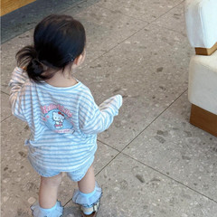 韩版童装女童秋季长袖T恤2025宝宝初秋新款可爱条纹kt印花打底衫