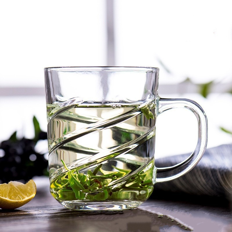 Spot al por mayor con mango tazas de vidrio tazas de té tazas de bebida frías tazas de jugo tazas de cerveza tazas de agua tazas de vino transparentes