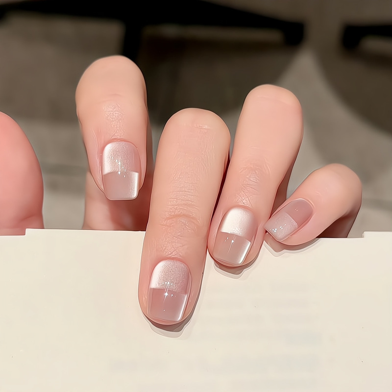【Ling Luo Original】Gentle French-style exquisite nude color space cat-eye effect, flattering and versatile, handmade finished nail art wholesale 【Ling Luo Original】Gentle French-style exquisite nude color space cat-eye effect, flattering and versatile, handmade finished nail art wholesale