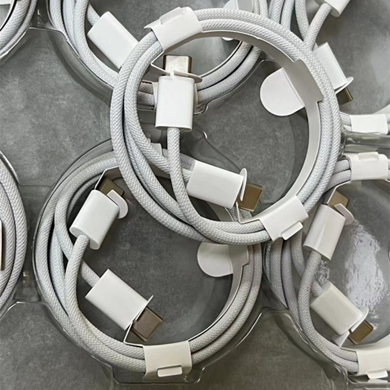 Apple 15/16/17対応 マカロン編み込みデータケーブル デュアルC充電ケーブル c-c両端タイプc急速充電ケーブル|undefined