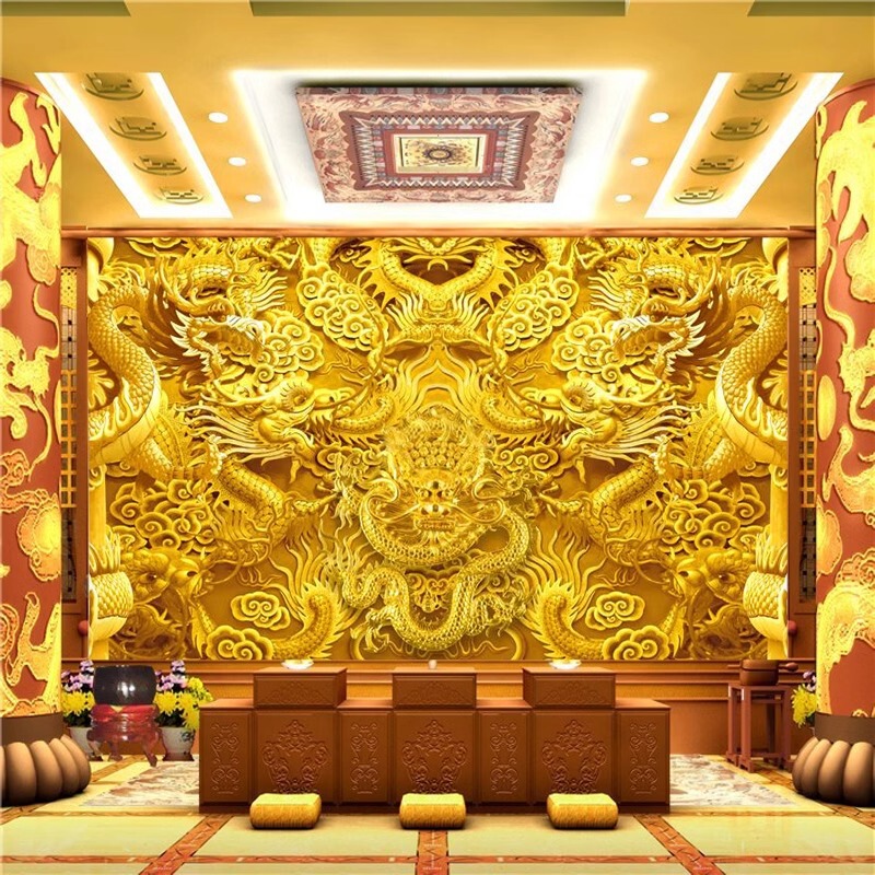 Golden Five-Claw Golden Dragon Stereo Relief Wallpaper Hotel Lobby Decoration Mural Buddhist Hall Living Room Tv Background Wall Covering Golden Five-Claw Golden Dragon Stereo Relief Wallpaper Hotel Lobby Decoration Mural Buddhist Hall Living Room Tv Background Wall Covering