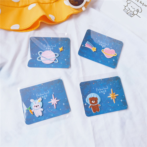 INS Cartoon Fabric Embroidered Shoe Stickers Sneakers Canvas Bag Self-Adhesive Seamless Planet Meteor Flower Rabbit Cloth Stickers