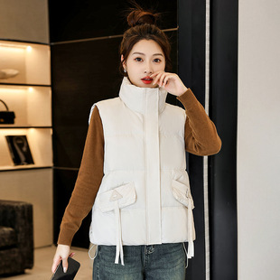 Cross-border Down Cotton Vest Women's Autumn and Winter 2024 New Loose Vertical Collar Cotton Vest Vest Waistcoat Trendy