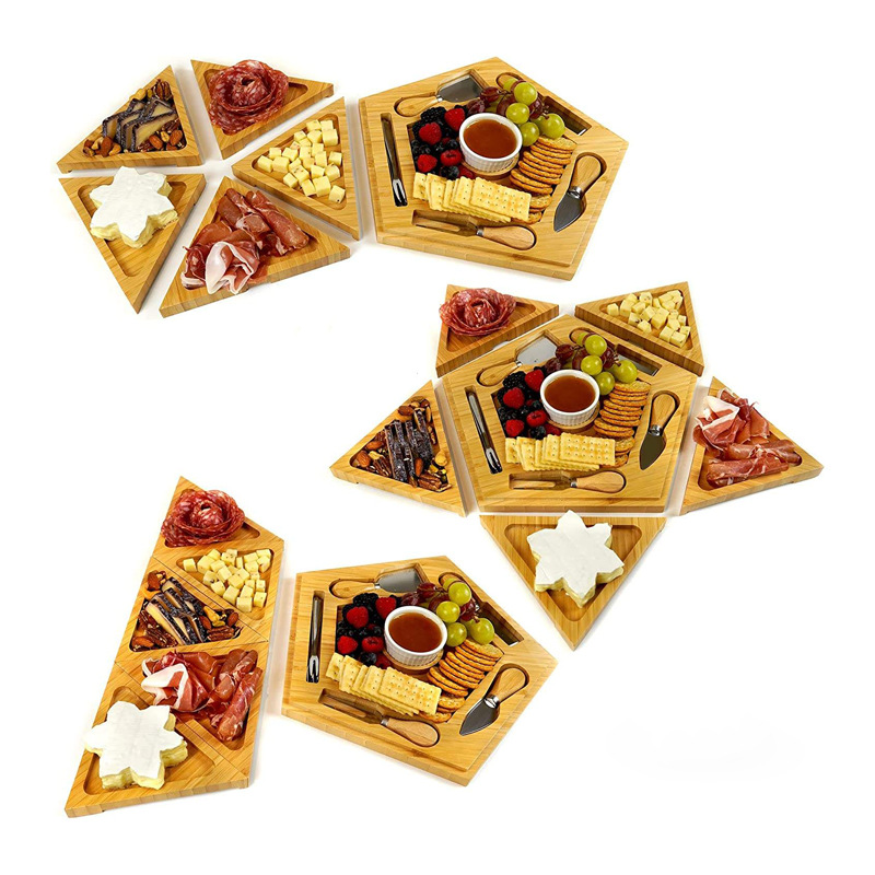 Tabla de cortar de bambú con cuchillos y tenedores creativos tabla de queso de fiesta casera conveniente snack plato de bocadillos