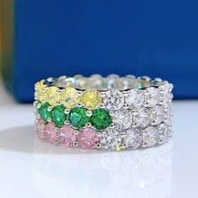 慕景珠寶 2021新款S925銀戒指鋯石白粉滿鑽歐美時尚批發戒指環女