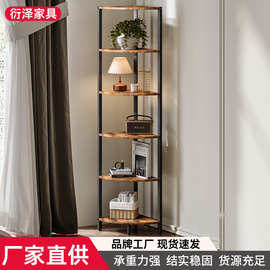 转角铁艺置物架墙角展示架客厅扇形花架钢木结合简易三角形收纳架