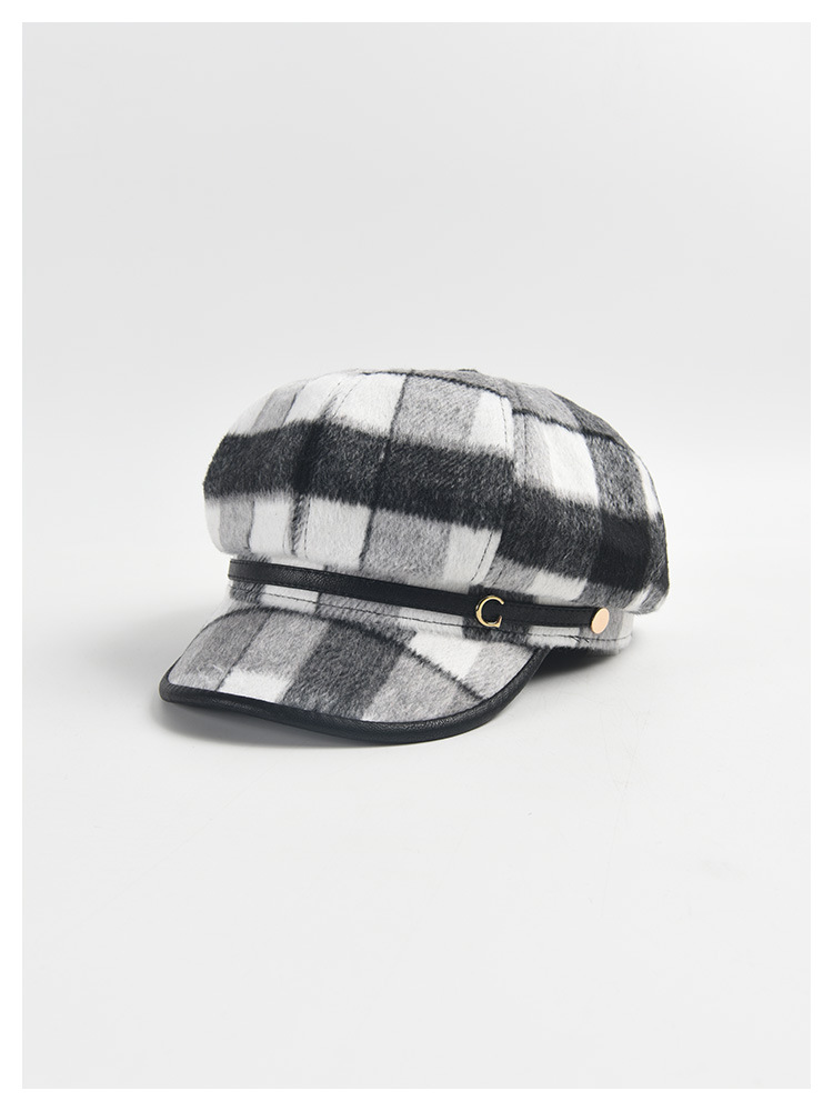 Women's Basic Retro Plaid Curved Eaves Beret Hat display picture 2