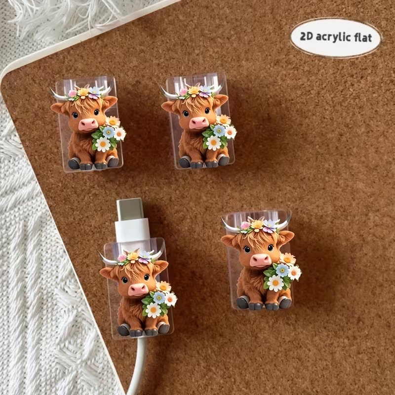 2D Acrylic Data Cable Protective Cover with Cute Calf Pattern for Type-C Mobile Phone Data Cable