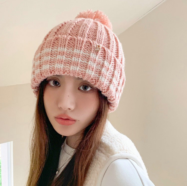 Trendy Ins Ohrenschützer, Gesichtsfreundlich, Niedlicher Ball, Schwarz-Weiß Gestreifte Strickmütze, Damen Winter Herbst/Winter_voghion.com