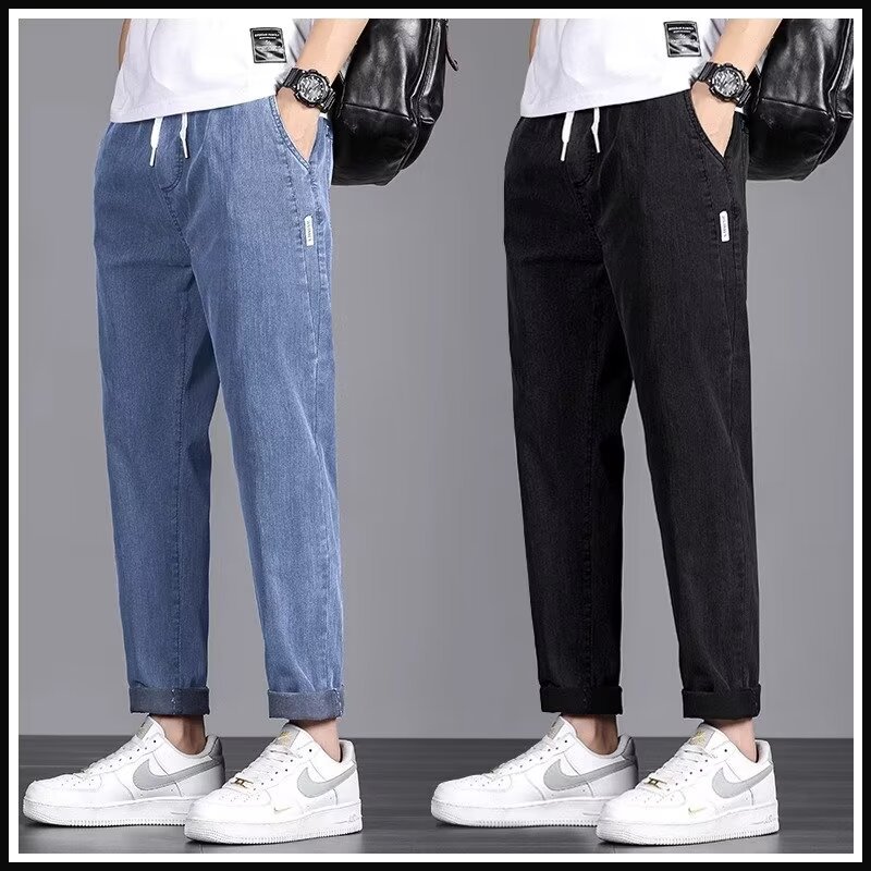 Estilo de Hong Kong hombres de moda verano nuevo estilo 2024 personalidad moda jeans hip-hop ins moda calle alta tendencia pantalones guapos