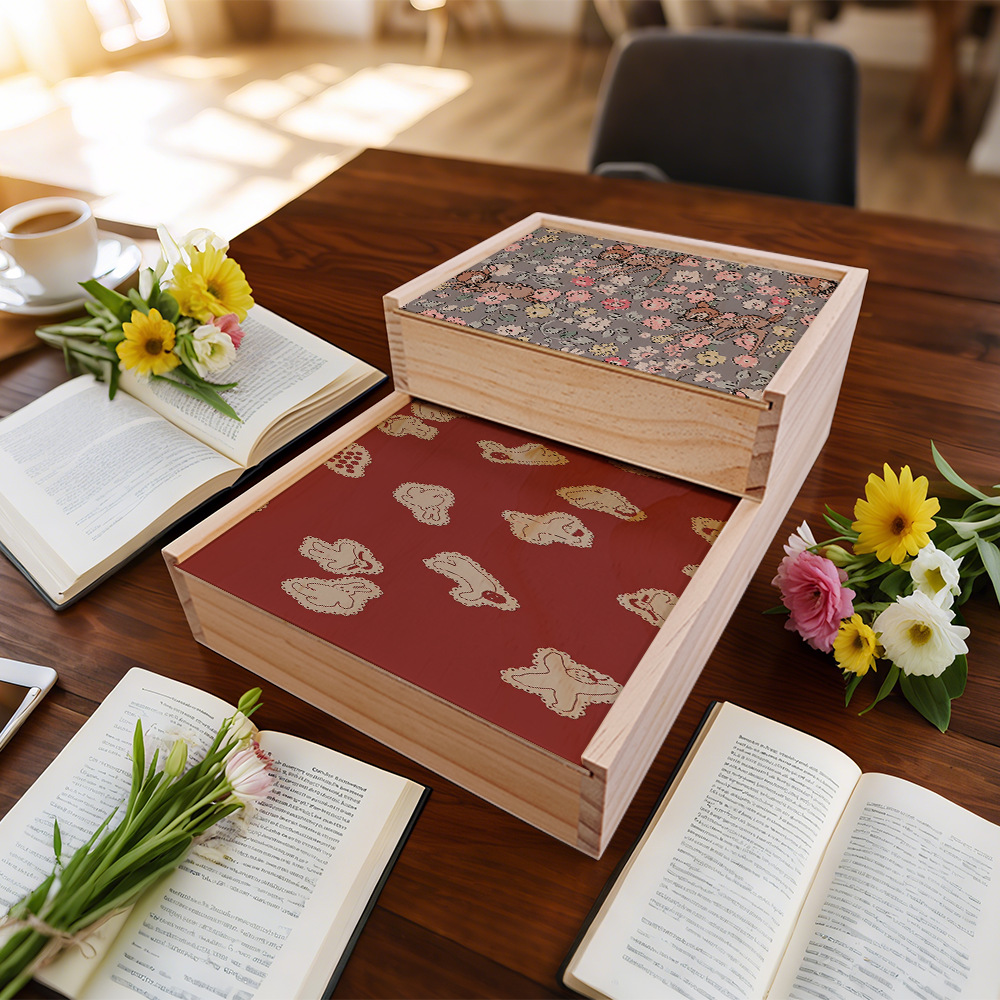 Caja de madera de transferencia de calor, embalaje exterior de regalo deslizante, caja de madera, patrón de apariencia de bricolaje