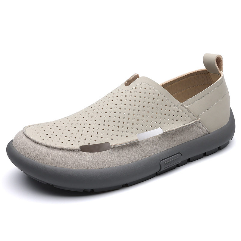 Dép sandal nam lỗ thoáng khí đế mềm kiểu lười — Màu be, Màu kaki