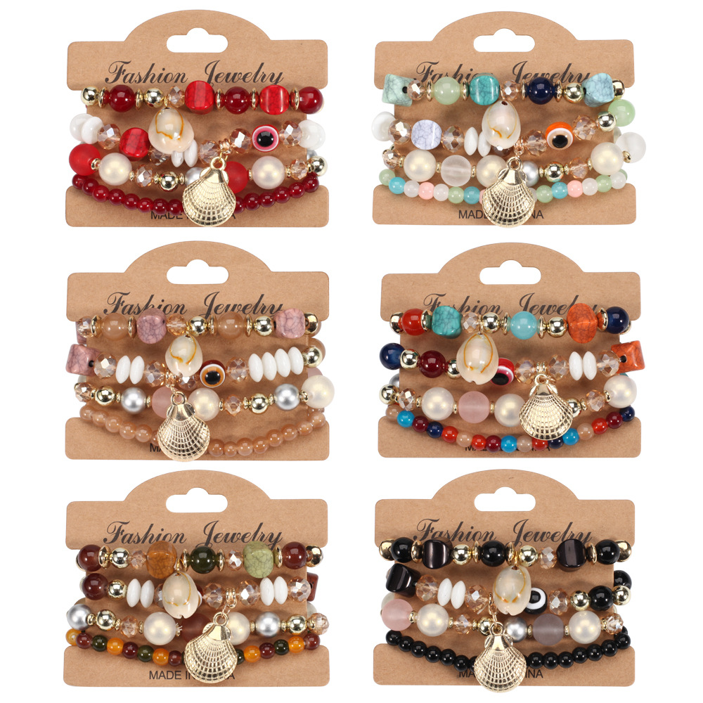 Böhmisches Muschel Perlen Armband Mit Elastischem Augen Schmuck_voghion.com
