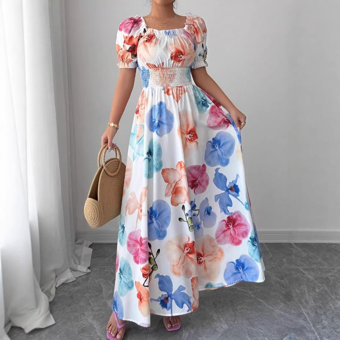 Summer Women's Clothing Fashion Printed Long Skirt Dress American Style Thin Material For Ladies New Arrivals_ecoleips.com