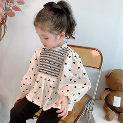 春秋女童裝長袖襯衫寶寶洋氣兒童個性潮網紅韓版時髦條紋愛心襯衣