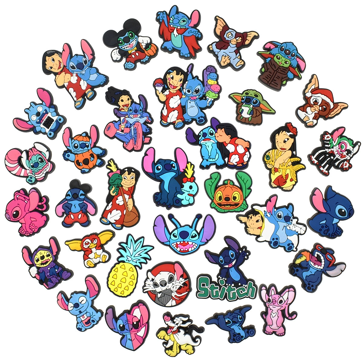 Мультяшная популярная серия Stitch, мягкая резиновая обувь из ПВХ, пряжка для обуви с цветочным отверстием, съемная садовая обувь «сделай сам», декоративная пряжка