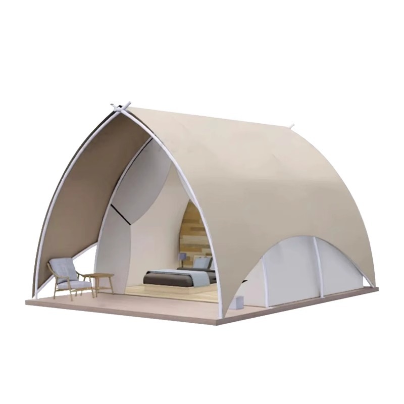 Hotel semicircular tienda de campaña al aire libre acampamiento residencial base de campo a prueba de vientos galpón fabricante de equipos de cortina a prueba de lluvia