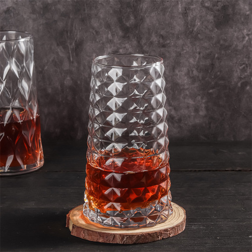 复古钻石菱形玻璃杯家用高颜值喝水杯子冷饮杯女甜品杯威士忌酒杯