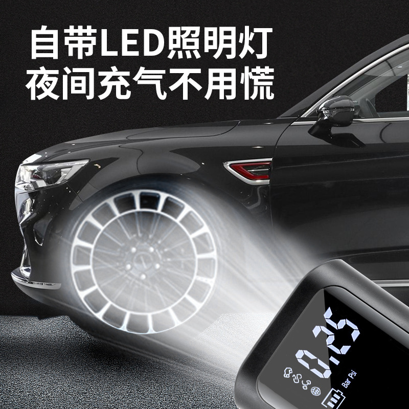 Inflador de neumáticos eléctrico, bomba de aire portátil, carga inalámbrica, pantalla digital, mini compresor de aire para automóvil, luz de advertencia