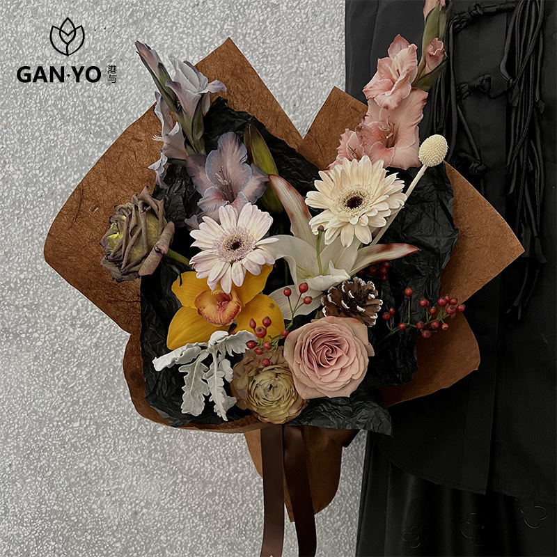 港与 复古高质感艺术麻丝纸鲜花花束礼品包装纸花艺资材花店包花