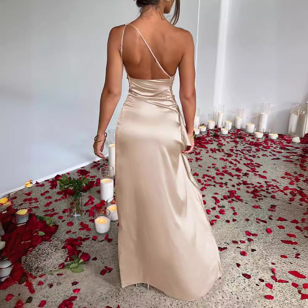 Otoño e invierno europeo y americano Comercio exterior nueva ropa de mujer Amazon sin mangas cabestrillo cuello dama de honor vestido sin espalda delgada vaina